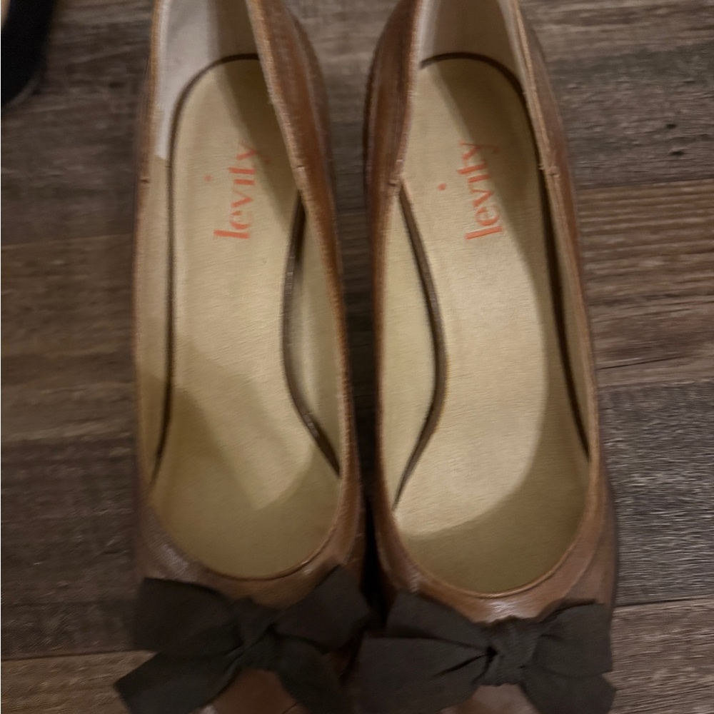 Levity Brown Heels with Bow Accent